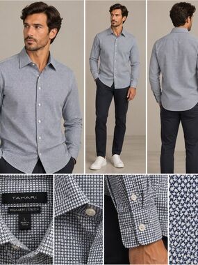 Tahari Men's Blue Micro-Check Dress Shirt